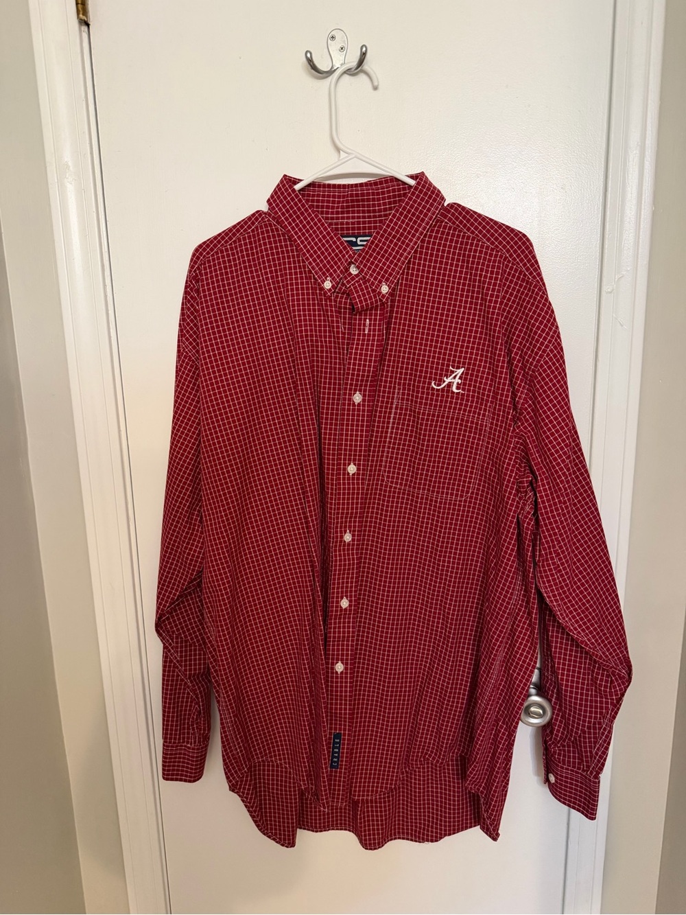 Men's Red Check Button-Down Shirt with Embroidered 'A'